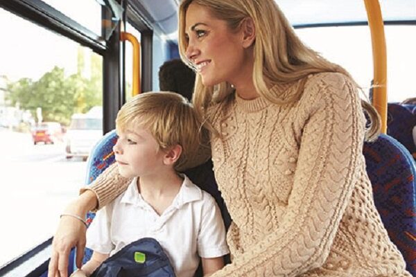 Mother And Son Going To School On Bus Together